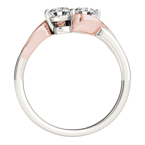 14k White And Rose Gold Round Two Diamond Curved Band Ring (5/8 cttw) - Image 2