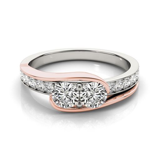 Two Stone Diamond Ring in 14k White And Rose Gold (3/4 cttw) - Image 2