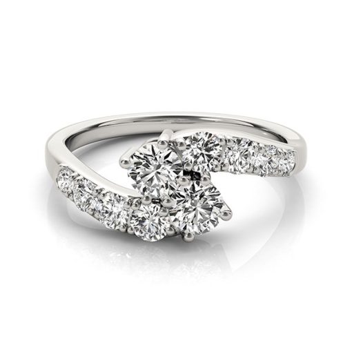 14k White Gold Two Stone Overlap Design Diamond Ring (1 cttw) - Image 3