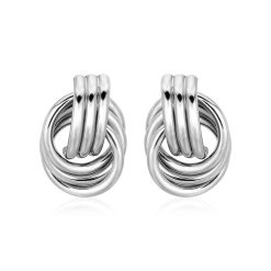 Polished Love Knot Earrings with Interlocking Rings in Sterling Silver(15mm)