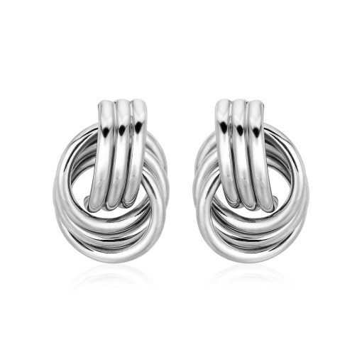 Polished Love Knot Earrings with Interlocking Rings in Sterling Silver(15mm)