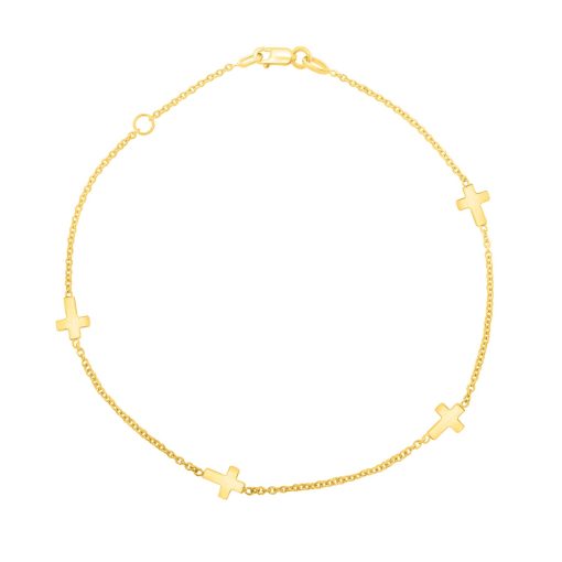 10k Yellow Gold Polished Station Cross Anklet (1.00 mm) - Image 2