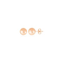 14k Rose Gold Ball Earrings with Faceted Texture(7mm)