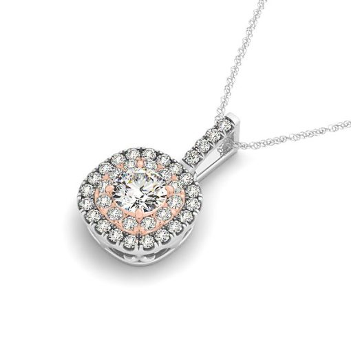 14k White And Rose Gold Cushion Shape Halo Diamond Pendant (1/2 cttw) - Image 2