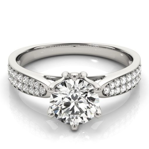 Six Prong 14k White Gold Diamond Engagement Ring with Pave Band (1 5/8 cttw) - Image 2