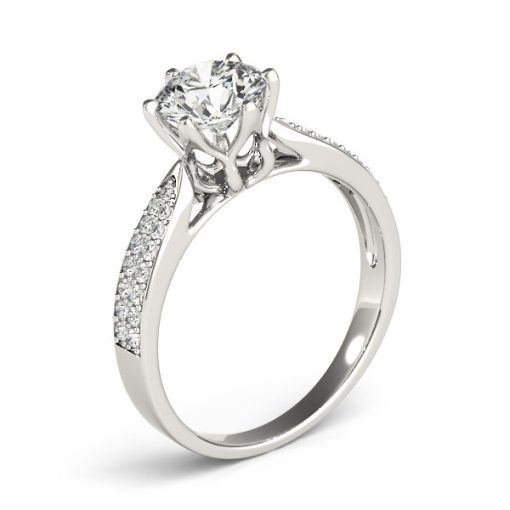 Six Prong 14k White Gold Diamond Engagement Ring with Pave Band (1 5/8 cttw) - Image 3