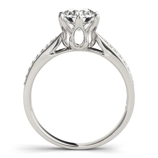 Six Prong 14k White Gold Diamond Engagement Ring with Pave Band (1 5/8 cttw) - Image 4