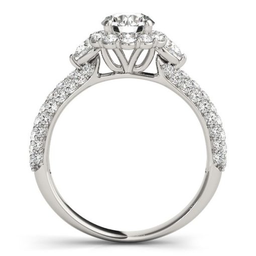 14k White Gold Halo Round Diamond Engagement Pave Band Ring (2 cttw) - Image 2