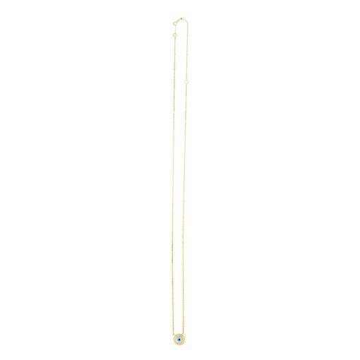 14k Yellow Gold Pearl Evil Eye Necklace - Image 3