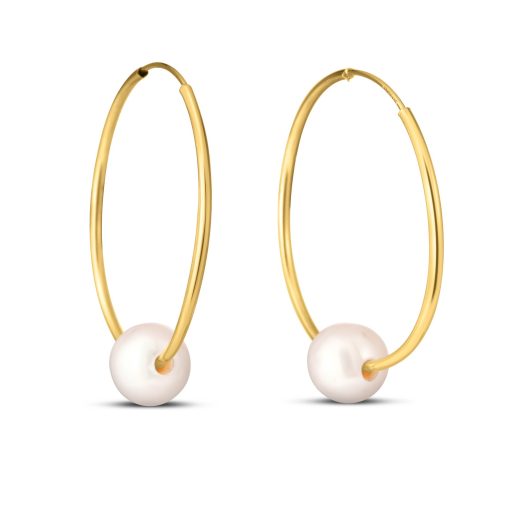 14k Yellow Gold Round Endless Pearl Earring(1x25mm) - Image 2