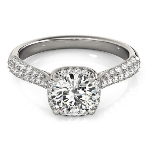 14k White Gold Halo Graduated Pave Shank Diamond Engagement Ring (1 1/3 cttw) - Image 2