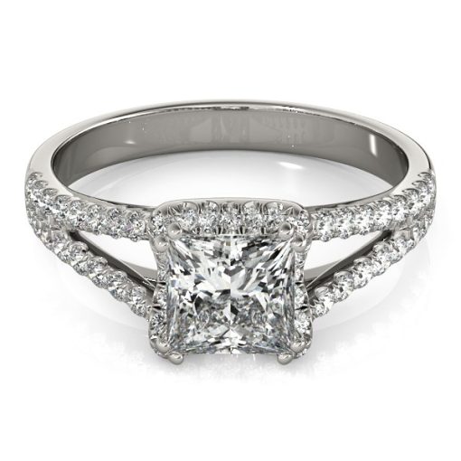 14k White Gold Princes Cut Halo Split Shank Diamond Engagement Ring (2 cttw) - Image 2