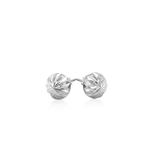 14k White Gold Textured Flat Style Stud Earrings(6mm) - Image 2