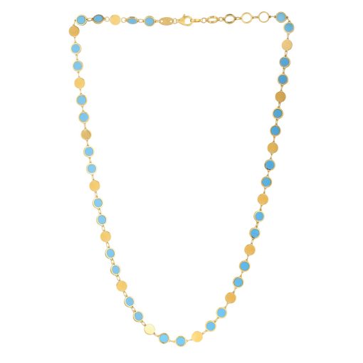 14k Yellow Gold Turquoise Geometric Mirror Gem Chain Necklace (5.00 mm) - Image 2