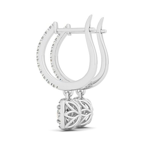 Cushion Shape Halo Style Diamond Drop Earrings in 14k White Gold (1/2 cttw) - Image 2