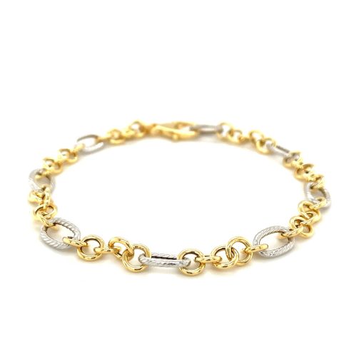 14k Two-Tone Gold Rope Motif Oval and Round Link Chain Bracelet (8.80 mm) - Image 2
