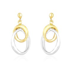 14k Two-Tone Gold Drop Earrings with Interlaced Oval Sections