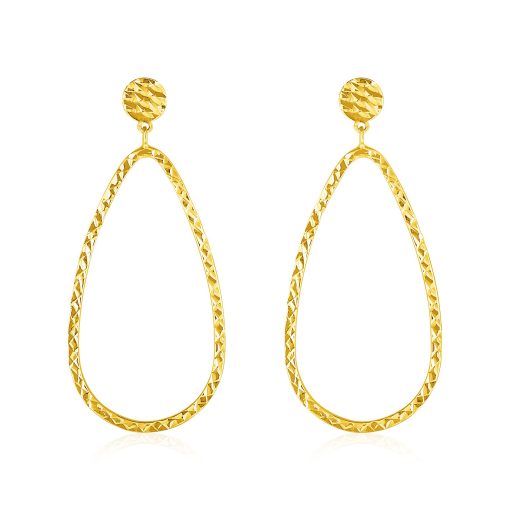 14k Yellow Gold Textured Teardrop Motif Post Earrings
