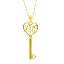 14k Yellow Gold Skeleton Key Style LOVE Pendant