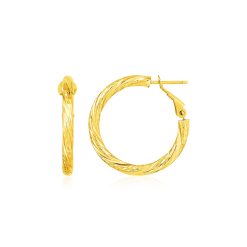 14k Yellow Gold Petite Twisted Round Hoop Earrings(3x15mm)