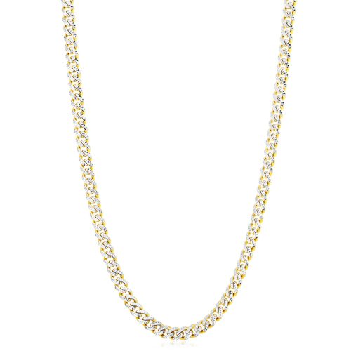 14k Yellow Gold White Pave High Polish Modern Lite Miami Cuban Chain (6.50 mm) - Image 2