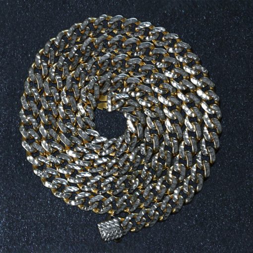 14k Yellow Gold White Pave High Polish Modern Lite Miami Cuban Chain (6.50 mm) - Image 5