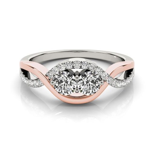 14k White And Rose Gold Infinity Style Two Stone Diamond Ring (5/8 cttw) - Image 3