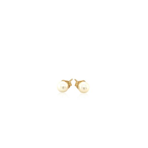14k Yellow Gold Freshwater Cultured White Pearl Stud Earrings (4mm) - Image 2