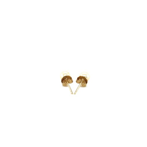 14k Yellow Gold Freshwater Cultured White Pearl Stud Earrings (4mm) - Image 3