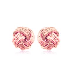 14k Rose Gold Love Knot with Ridge Texture Earrings