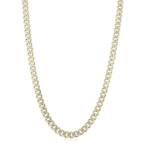 14k Yellow Gold White Pave High Polish Modern Lite Miami Cuban Chain (8.00 mm) - Image 2