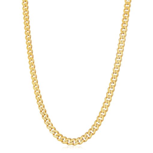 14k Yellow Gold White Pave High Polish Modern Lite Miami Cuban Chain (8.00 mm) - Image 3