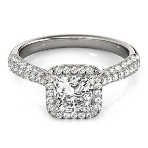 14k White Gold Halo Pave Band Diamond Engagement Ring (1 1/3 cttw) - Image 2