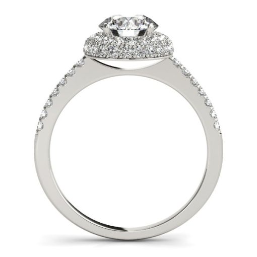 14k White Gold Classic Round Diamond Pave Design Engagement Ring (1 1/2 cttw) - Image 2