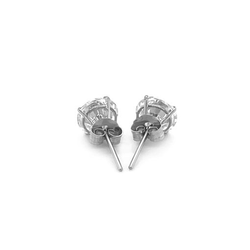 14k White Gold Stud Earrings with White Hue Faceted Cubic Zirconia(6mm) - Image 3