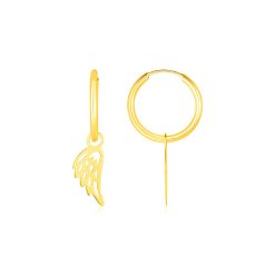 14K Yellow Gold Hoop Earrings with Angel Wings