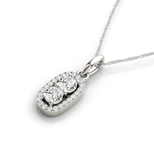 Outer Oval Shaped Two Stone Diamond Pendant in 14k White Gold (5/8 cttw) - Image 2