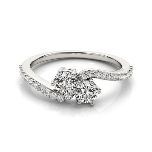 Curved Band Two Stone Diamond Ring in 14k White Gold (3/4 cttw) - Image 3