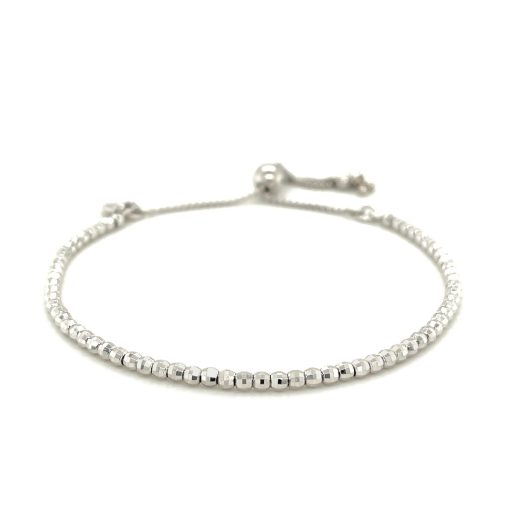 Adjustable Fine Shiny Beaded Bracelet in Sterling Silver (1.50 mm) - Image 2