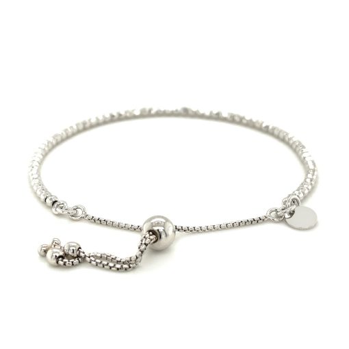 Adjustable Fine Shiny Beaded Bracelet in Sterling Silver (1.50 mm) - Image 3