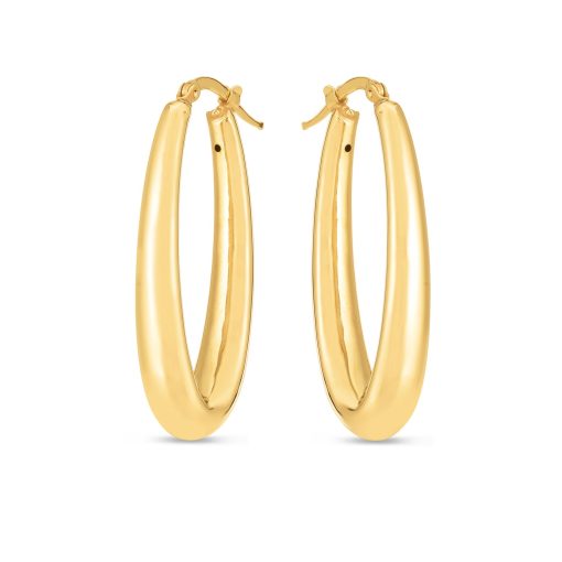 14k Yellow Gold Elongated Oval Hoops - Image 2