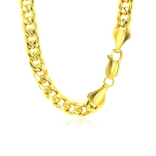 14k Yellow Gold Miami Cuban Semi Solid Chain (7.00 mm) - Image 6