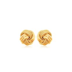 10k Yellow Gold Love Knot with Ridge Texture Earrings