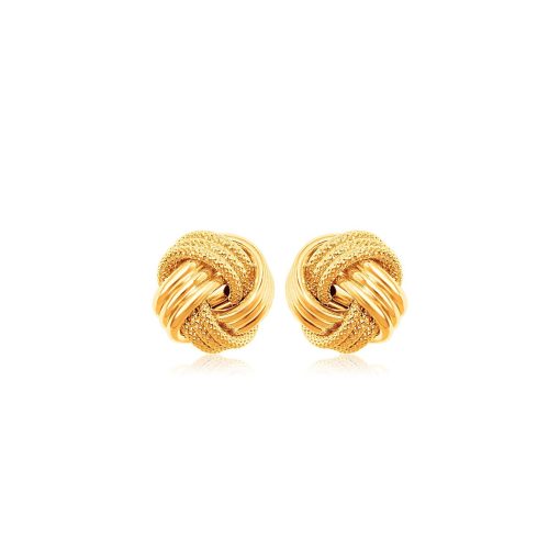 10k Yellow Gold Love Knot with Ridge Texture Earrings