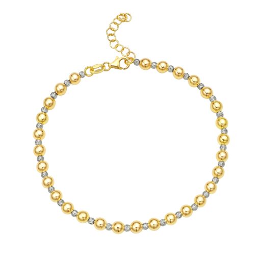 14k Two Tone Gold Polished Diamond Cut Bead Bracelet (4.00 mm) - Image 2