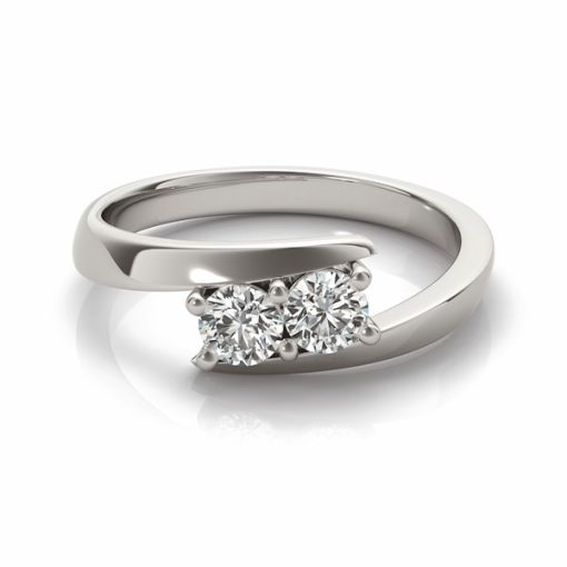 14k White Gold Round Two Stone Common Prong Diamond Ring (1/2 cttw) - Image 3