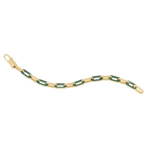 14k Yellow Gold Malachite Paperclip Gem Link Bracelet (7.00 mm) - Image 2