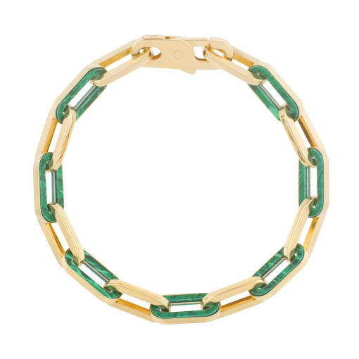 14k Yellow Gold Malachite Paperclip Gem Link Bracelet (7.00 mm) - Image 3