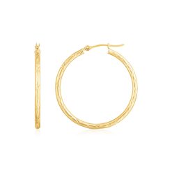 14K Yellow Gold Diamond Cut Hoop Earrings(2x30mm)