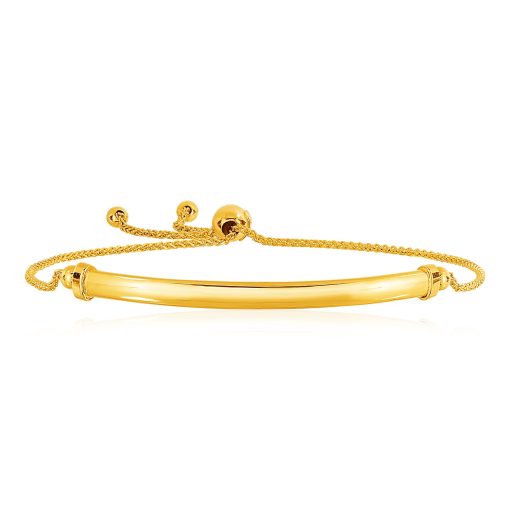 14k Yellow Gold Smooth Curved Bar and Lariat Style Bracelet (1.00 mm) - Image 2